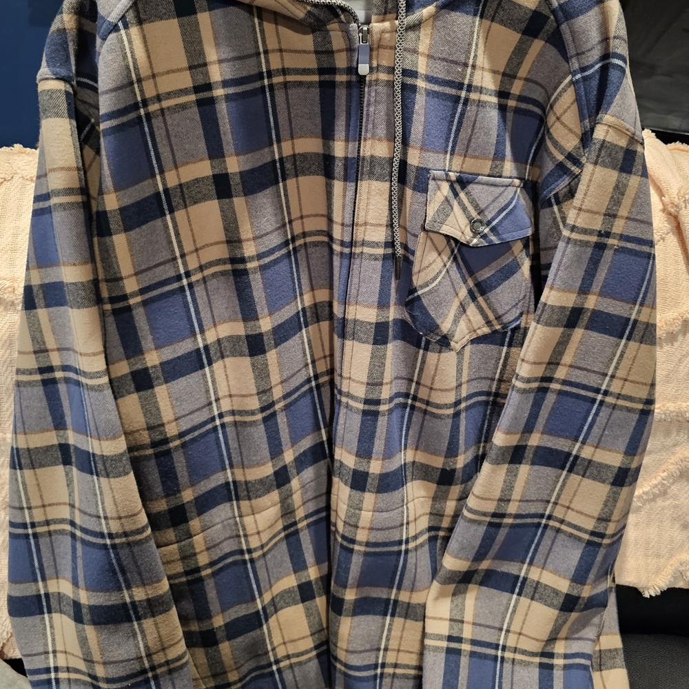 Buckle Blue and Tan Plaid Shirt Jacket